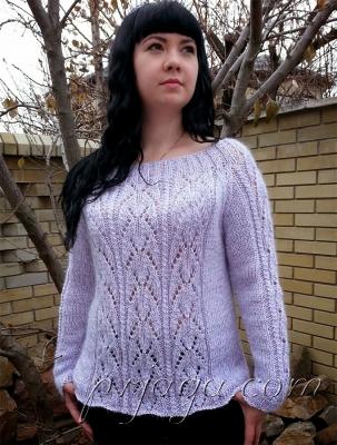 Лиловый пуловер – реглан спицами