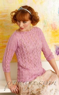Кружевной женский пуловер спицами