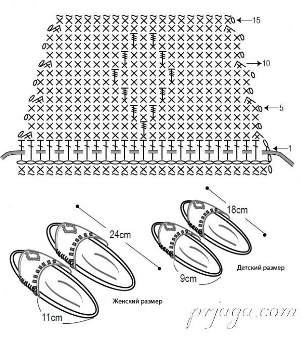 Схемы вязаных тапочек крючком