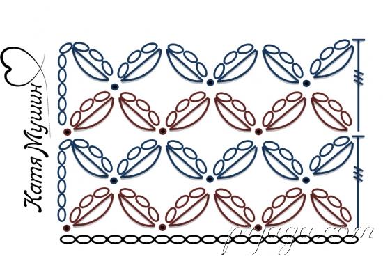 Диагональная сетка из лепестков - узор крючком