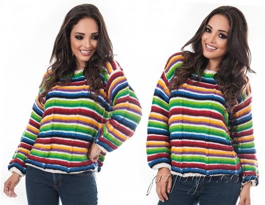  Разноцветный пуловер спицами