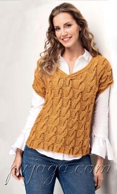 Пуловер спицами с коротким рукавом