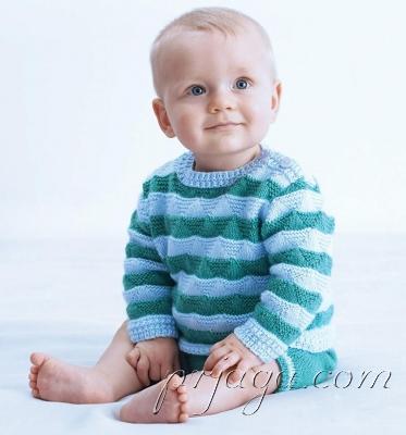 Двухцветный детский свитер спицами