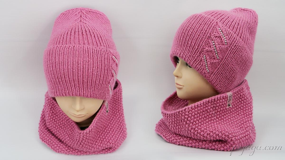 Тёплые вязаные комплекты – шапка, снуд и варежки женские зимние схема и описание