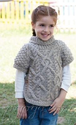 Пуловер – пончо спицами для девочки