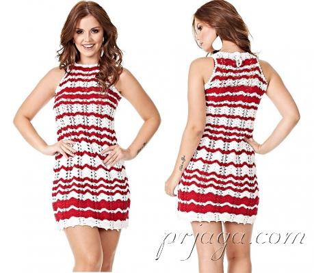 Платье на лето крючком «Красный и белый»